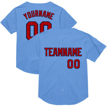 Load image into Gallery viewer, Custom Light Blue Red-Navy Mesh Authentic Throwback Baseball Jersey
