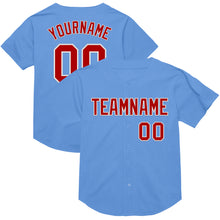 Load image into Gallery viewer, Custom Light Blue Red-White Mesh Authentic Throwback Baseball Jersey
