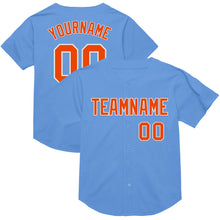 Load image into Gallery viewer, Custom Light Blue Orange-White Mesh Authentic Throwback Baseball Jersey
