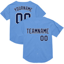 Load image into Gallery viewer, Custom Light Blue Navy-White Mesh Authentic Throwback Baseball Jersey
