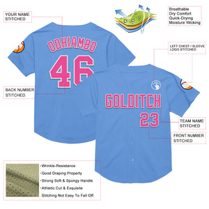 Custom Light Blue Pink-White Mesh Authentic Throwback Baseball Jersey