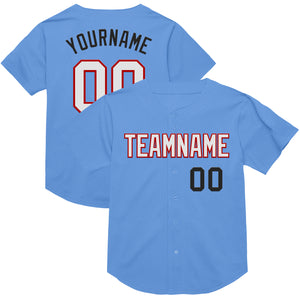 Custom Light Blue Red-Black Mesh Authentic Throwback Baseball Jersey