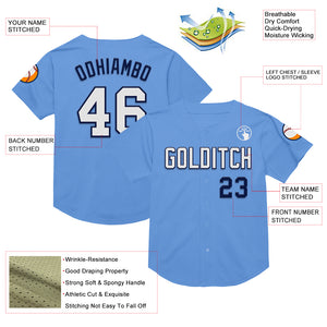 Custom Light Blue White-Navy Mesh Authentic Throwback Baseball Jersey