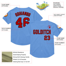 Load image into Gallery viewer, Custom Light Blue Red-Black Mesh Authentic Throwback Baseball Jersey
