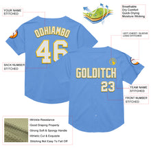 Load image into Gallery viewer, Custom Light Blue White-Yellow Mesh Authentic Throwback Baseball Jersey
