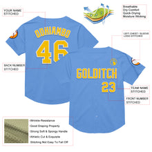 Load image into Gallery viewer, Custom Light Blue Yellow-White Mesh Authentic Throwback Baseball Jersey
