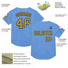 Load image into Gallery viewer, Custom Light Blue Old Gold-Black Mesh Authentic Throwback Baseball Jersey
