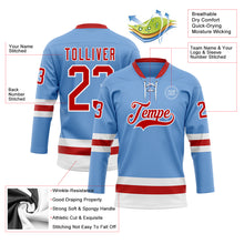 Load image into Gallery viewer, Custom Light Blue Red-White Hockey Lace Neck Jersey
