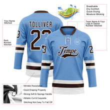 Load image into Gallery viewer, Custom Light Blue Brown-White Hockey Lace Neck Jersey
