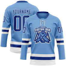 Load image into Gallery viewer, Custom Light Blue Royal-White Hockey Lace Neck Jersey
