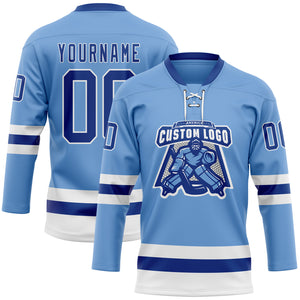 Custom Light Blue Royal-White Hockey Lace Neck Jersey