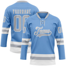 Load image into Gallery viewer, Custom Light Blue Gray-White Hockey Lace Neck Jersey
