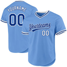 Load image into Gallery viewer, Custom Light Blue Royal-White Authentic Throwback Baseball Jersey
