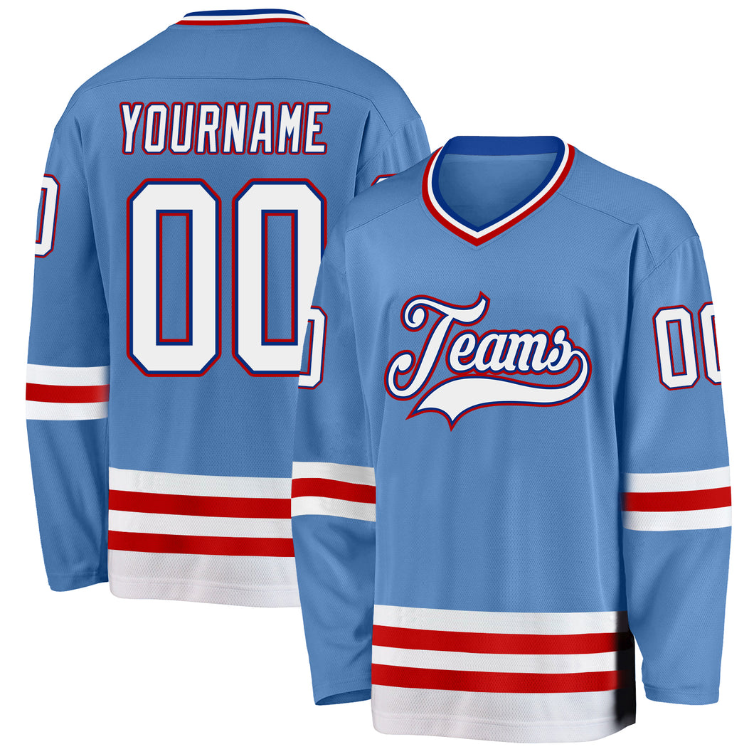 Custom Light Blue Royal-Red Hockey Jersey