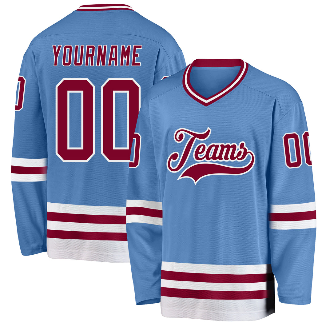 Custom Light Blue Maroon-White Hockey Jersey