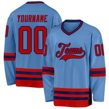 Load image into Gallery viewer, Custom Light Blue Red-Navy Hockey Jersey
