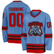 Load image into Gallery viewer, Custom Light Blue Red-Black Hockey Jersey
