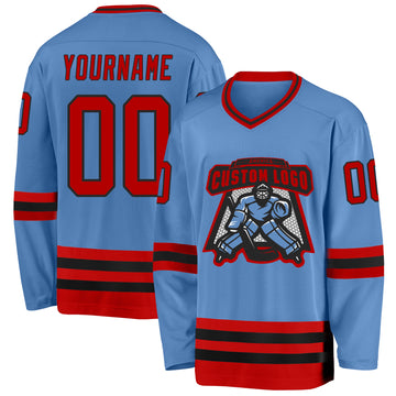 Custom Light Blue Red-Black Hockey Jersey