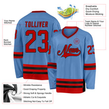 Load image into Gallery viewer, Custom Light Blue Red-Black Hockey Jersey
