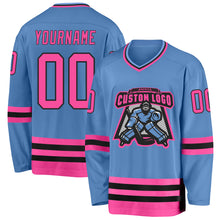 Load image into Gallery viewer, Custom Light Blue Pink-Black Hockey Jersey
