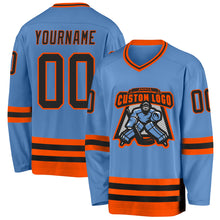 Load image into Gallery viewer, Custom Light Blue Black-Orange Hockey Jersey
