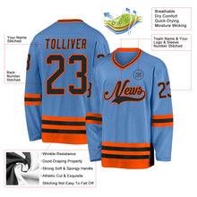 Load image into Gallery viewer, Custom Light Blue Black-Orange Hockey Jersey
