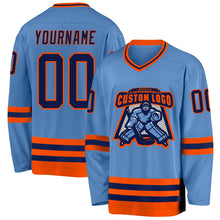 Load image into Gallery viewer, Custom Light Blue Navy-Orange Hockey Jersey
