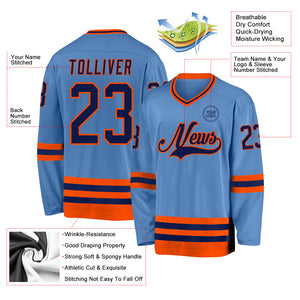 Custom Light Blue Navy-Orange Hockey Jersey