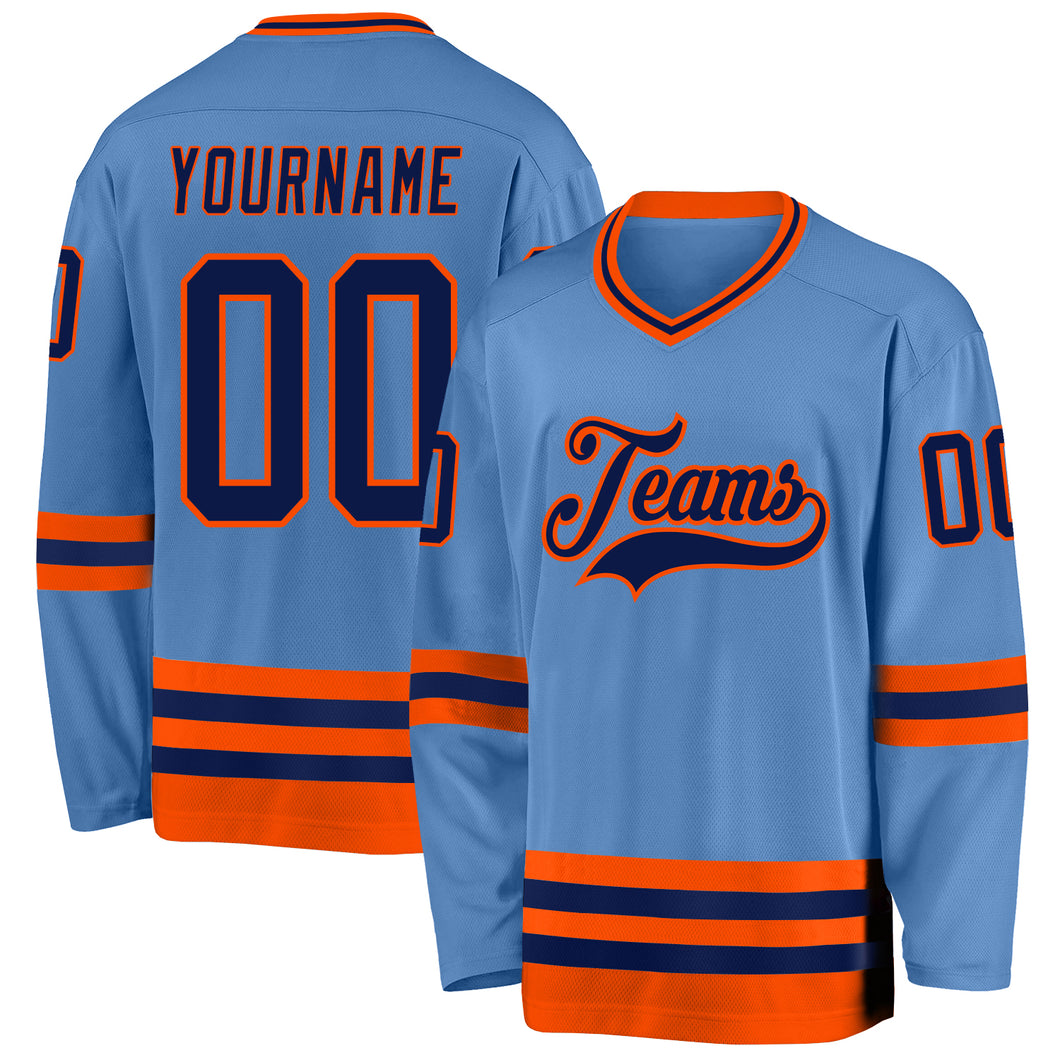 Custom Light Blue Navy-Orange Hockey Jersey