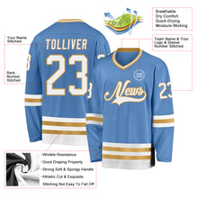 Load image into Gallery viewer, Custom Light Blue White-Old Gold Hockey Jersey
