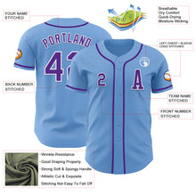 Load image into Gallery viewer, Custom Light Blue Purple-White Authentic Baseball Jersey
