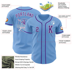 Custom Light Blue Purple-White Authentic Baseball Jersey