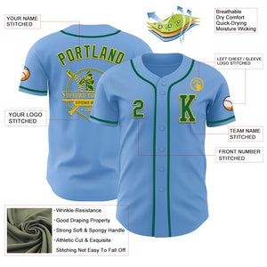 Custom Light Blue Kelly Green-Gold Authentic Baseball Jersey