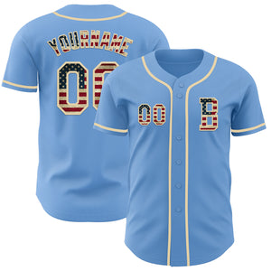 Custom Light Blue Vintage USA Flag-Cream Authentic Baseball Jersey