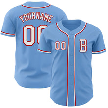 Load image into Gallery viewer, Custom Light Blue White-Red Authentic Baseball Jersey
