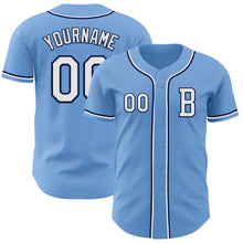 Load image into Gallery viewer, Custom Light Blue White-Navy Authentic Baseball Jersey
