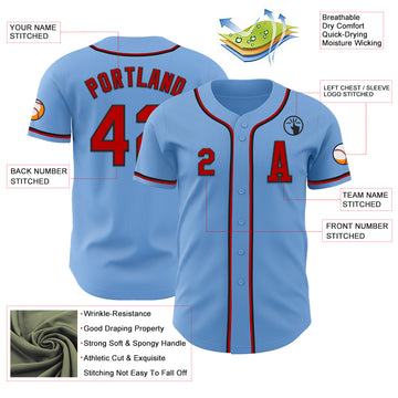 Custom Light Blue Red-Black Authentic Baseball Jersey