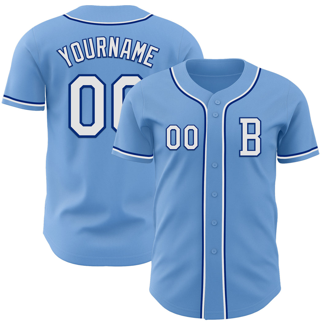 Custom Light Blue White-Royal Authentic Baseball Jersey