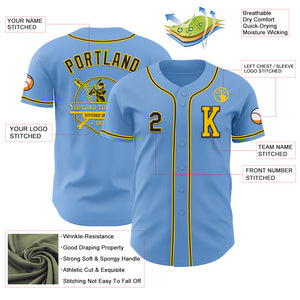 Custom Light Blue Black-Yellow Authentic Baseball Jersey