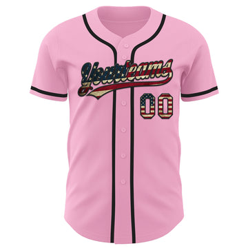 Custom Light Pink Vintage USA Flag-Black Authentic Baseball Jersey