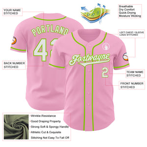 Custom Light Pink White-Neon Green Authentic Baseball Jersey