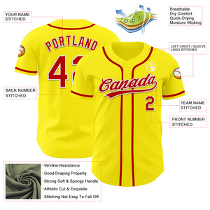 Custom Light Yellow Red-White Authentic Baseball Jersey