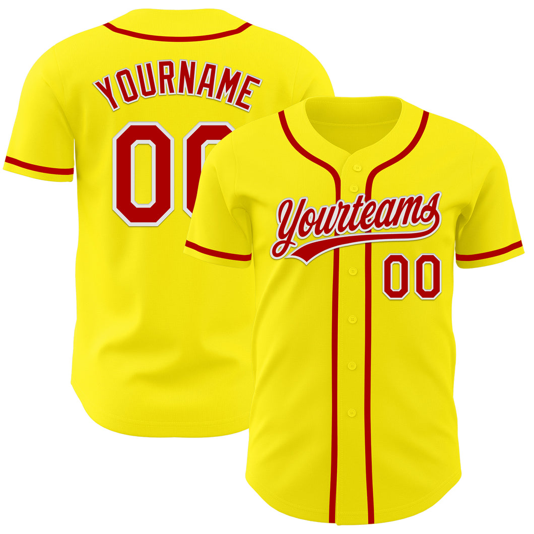 Custom Light Yellow Red-White Authentic Baseball Jersey