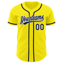 Load image into Gallery viewer, Custom Light Yellow Navy-White Authentic Baseball Jersey
