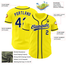 Load image into Gallery viewer, Custom Light Yellow Navy-White Authentic Baseball Jersey
