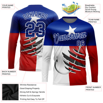 Custom Royal Red-White 3D Chilean Flag And Fish Hook Fishing Long Sleeve Performance T-Shirt