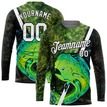 Load image into Gallery viewer, Custom Olive White-Black 3D Fish Fishing Long Sleeve Performance T-Shirt
