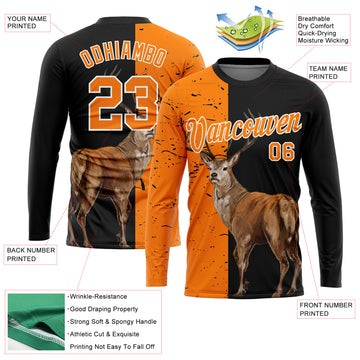 Custom Black Bay Orange-White 3D Animal Deer Hunting Sleeve Performance T-Shirt