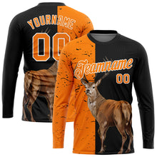 Load image into Gallery viewer, Custom Black Bay Orange-White 3D Animal Deer Hunting Sleeve Performance T-Shirt
