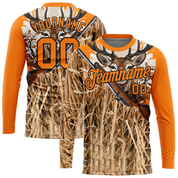 Custom Bay Orange Black 3D Animal Deer Hunting Tool Gun Long Sleeve Performance T-Shirt